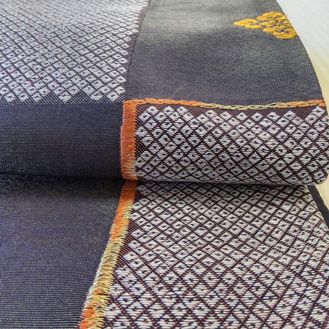 【洒落袋帯】一目惚れ級！黒地引箔×鹿子市松■天井鹿子文/粋モダン/424cm