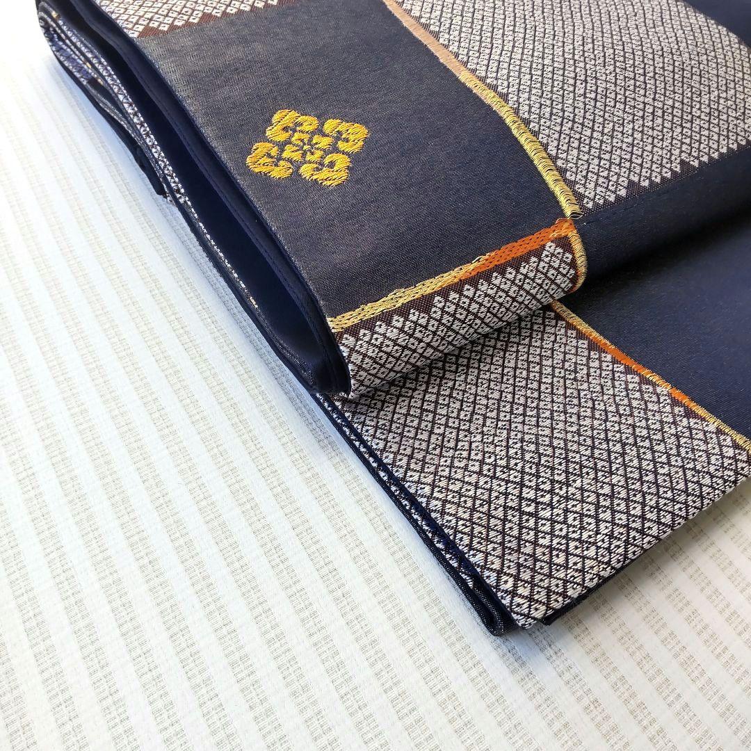 【洒落袋帯】一目惚れ級！黒地引箔×鹿子市松■天井鹿子文/粋モダン/424cm