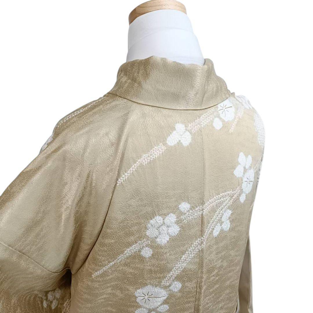 LULU81 着物 訪問着 袷 絞り 黄金色 雪輪 刺繍 花柄
