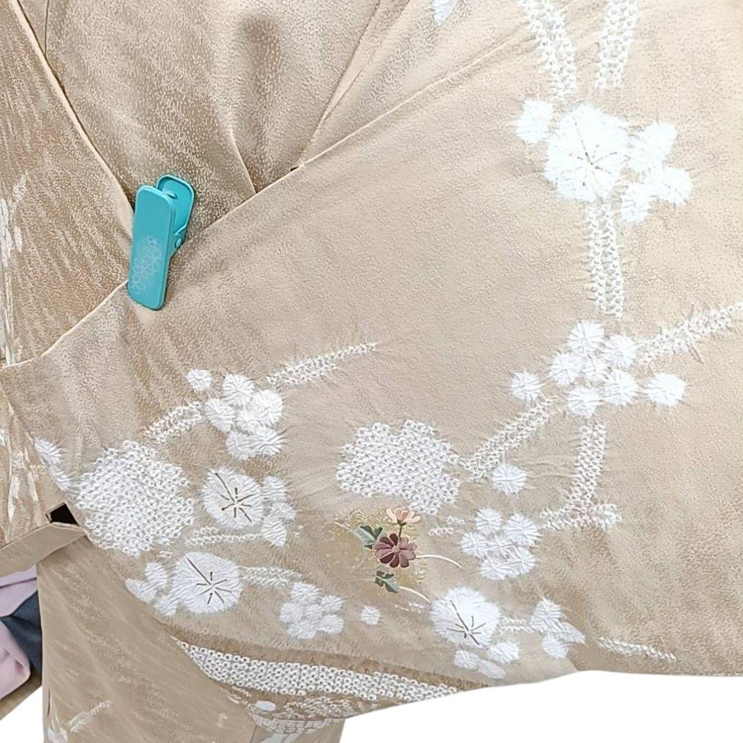 LULU81 着物 訪問着 袷 絞り 黄金色 雪輪 刺繍 花柄