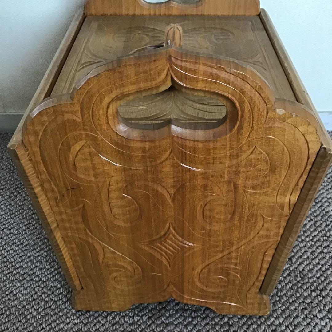 美品☆アイヌ工芸　木彫り　彫刻　アイヌ紋様　収納ボックス　アンティーク