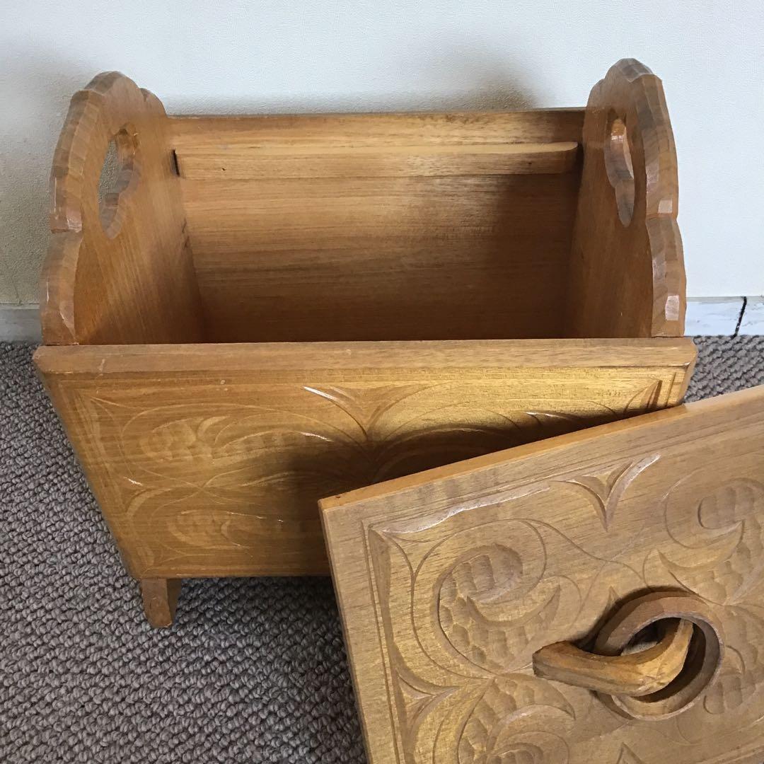 美品☆アイヌ工芸　木彫り　彫刻　アイヌ紋様　収納ボックス　アンティーク