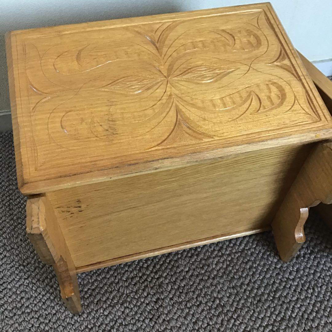 美品☆アイヌ工芸　木彫り　彫刻　アイヌ紋様　収納ボックス　アンティーク