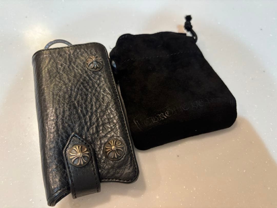 値下げクロムハーツchromeheartsレザーキーケース黒色スナップボタン付き