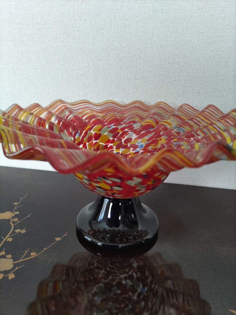 色変わり色吹雪文様　マーブル柄　コンポート