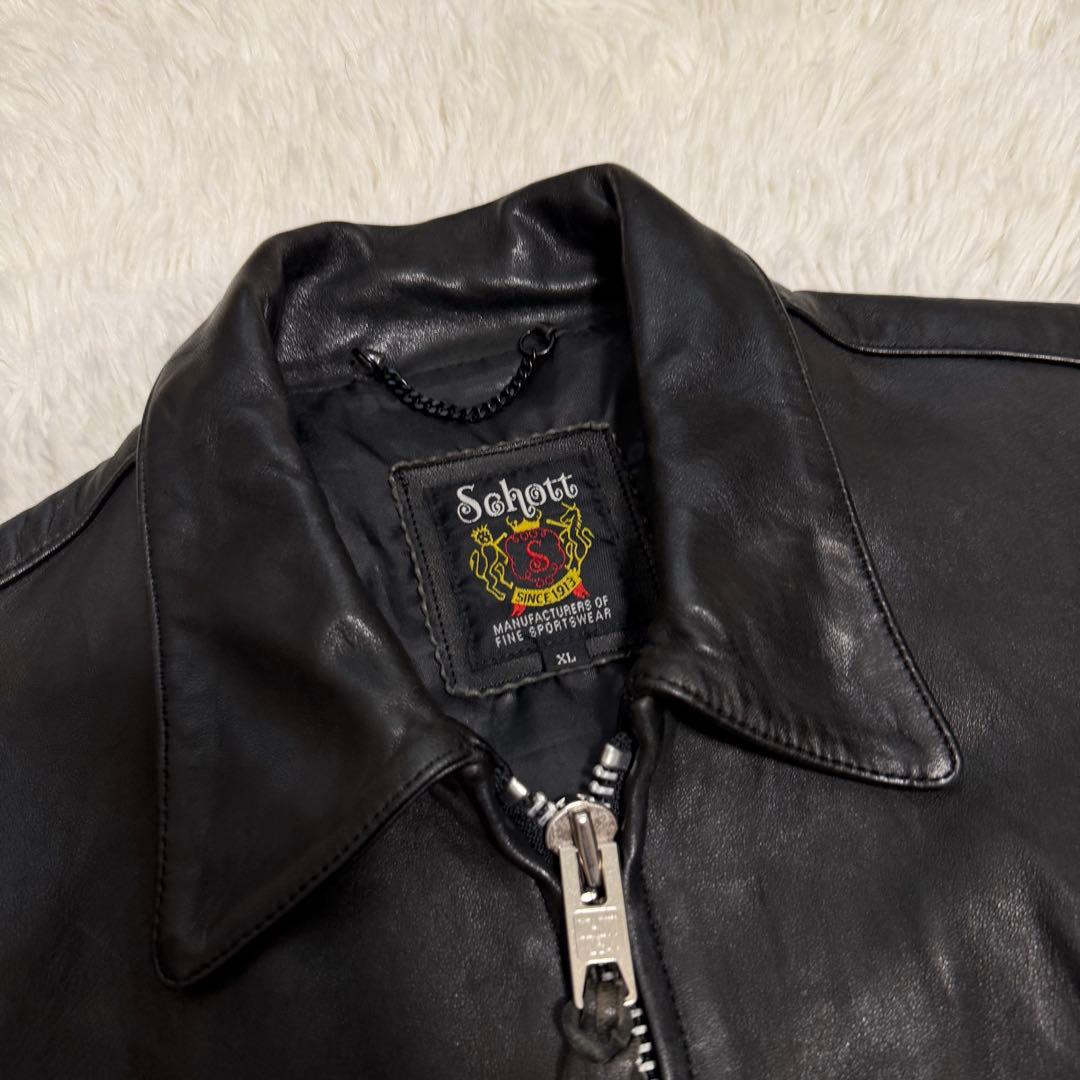 美品XLサイズ　ショット　ラムレザー シングルライダースジャケット　襟付き　黒