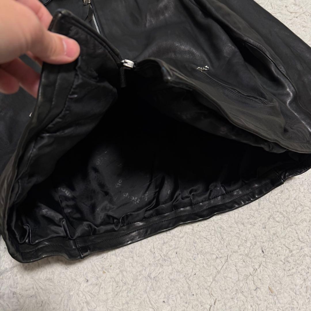 美品XLサイズ　ショット　ラムレザー シングルライダースジャケット　襟付き　黒