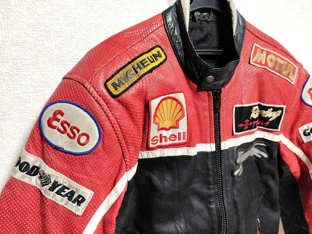 本革✪レーシングジャケット 革ジャン Esso MICHEKIN Shell