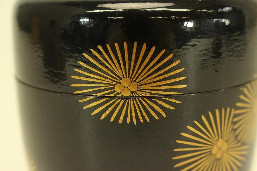 茶道具 而妙斎好 唐松蒔絵 一閑 大棗 一峰作 共箱 美品(A947)