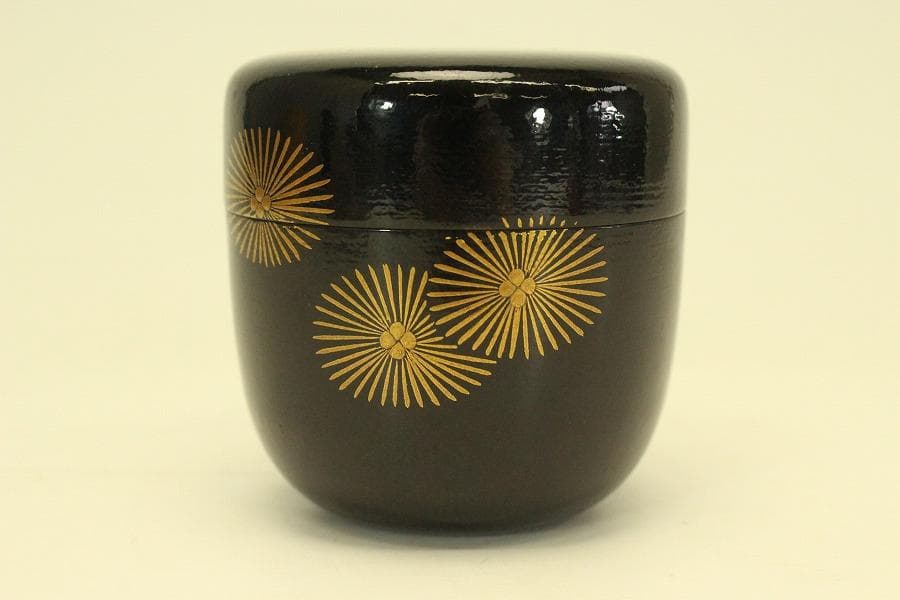 茶道具 而妙斎好 唐松蒔絵 一閑 大棗 一峰作 共箱 美品(A947)