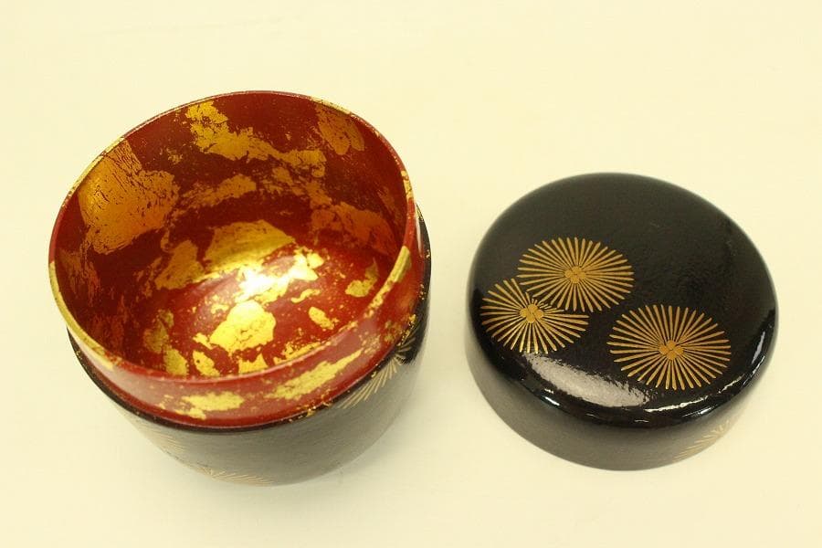 茶道具 而妙斎好 唐松蒔絵 一閑 大棗 一峰作 共箱 美品(A947)