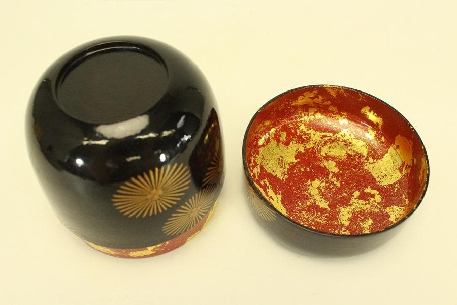 茶道具 而妙斎好 唐松蒔絵 一閑 大棗 一峰作 共箱 美品(A947)