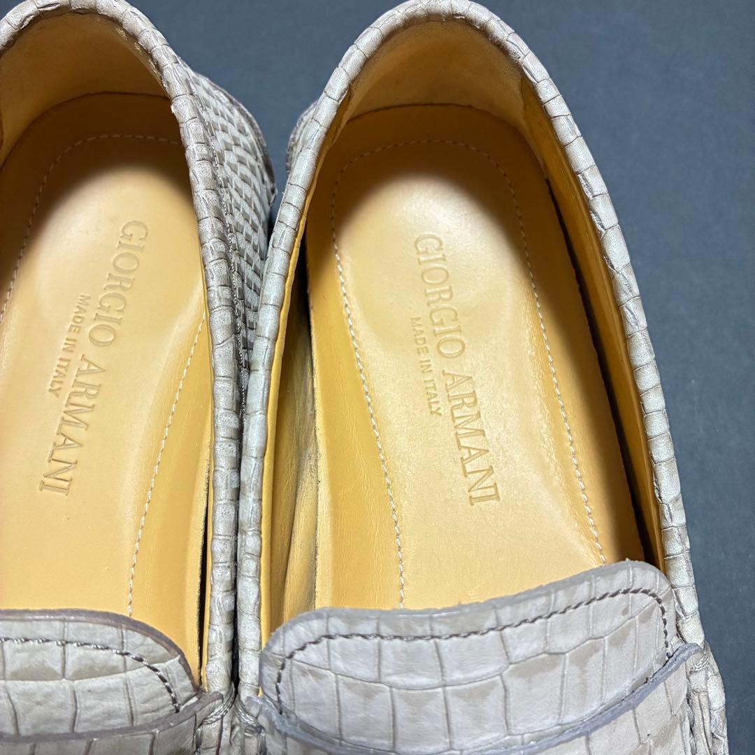 【未使用に近い】GIORGIO ARMANI 本革 クロコ型押し ６グレージュ