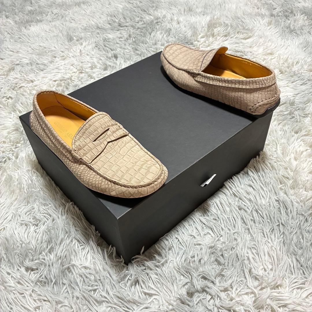 【未使用に近い】GIORGIO ARMANI 本革 クロコ型押し ６グレージュ
