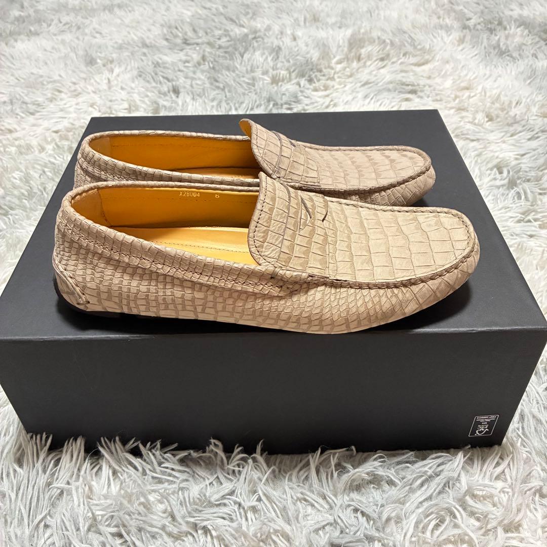 【未使用に近い】GIORGIO ARMANI 本革 クロコ型押し ６グレージュ