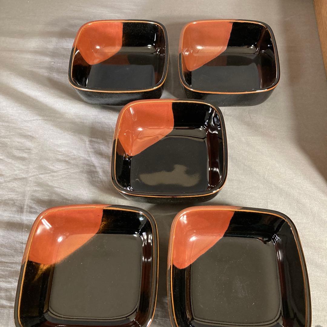 【青木龍山】文化勲章受章　日本芸術院会員　青木龍山作　天目掛分文　角鉢五客揃