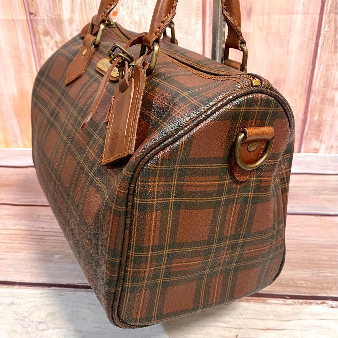 ポロラルフローレン　ミニボストンバッグ　ハンドバッグ　手提げ　レッド　チェック柄