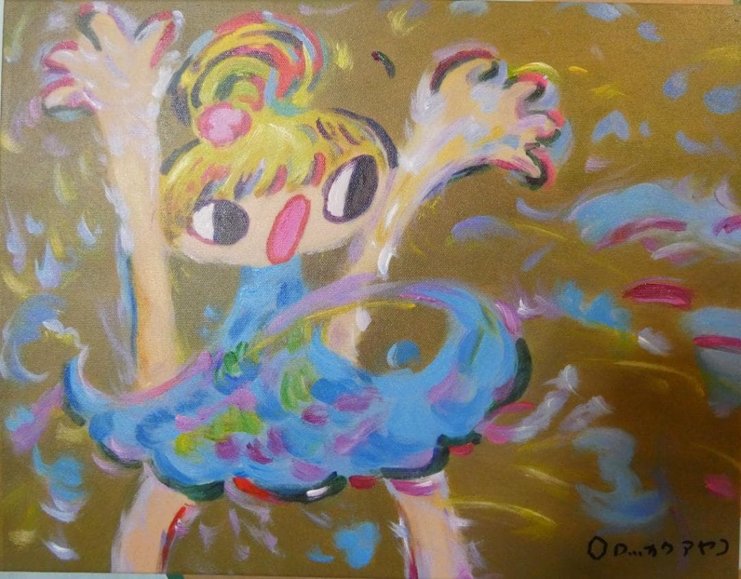 【限定値下げ】人物画　油絵　ロッカクアヤコ　F6号　女の子　額付き　手描き肉筆