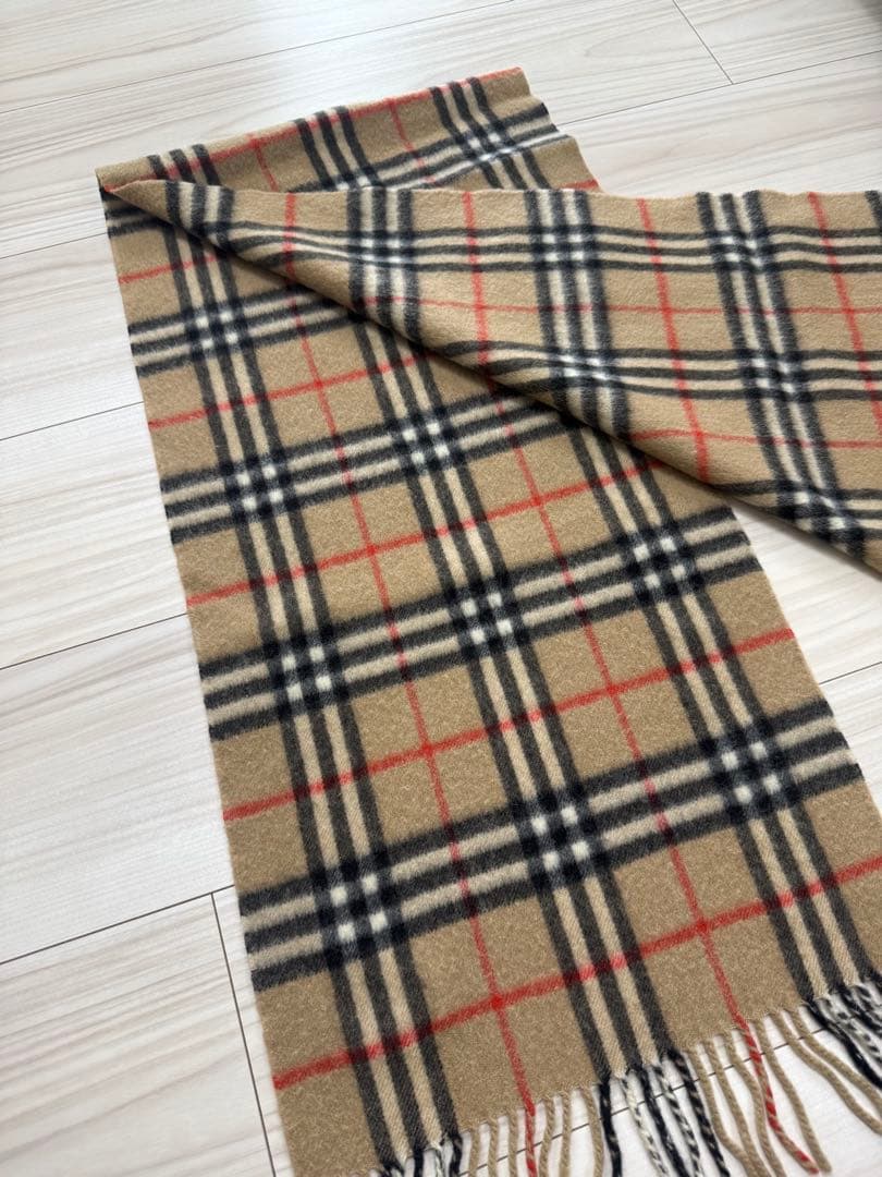 バーバリー カシミヤ チェックマフラー ベージュ