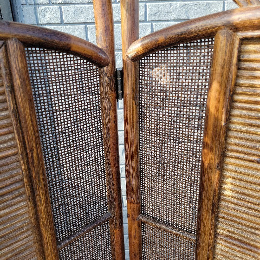 衝立 3連 ラタン パーテーション 籐家具 超美品 間仕切り アジアン レトロ