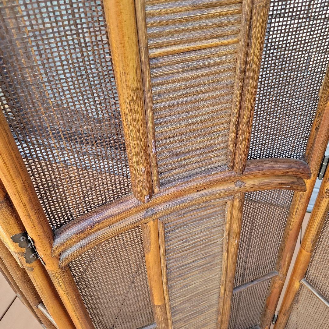衝立 3連 ラタン パーテーション 籐家具 超美品 間仕切り アジアン レトロ