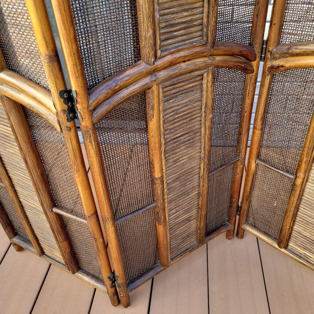 衝立 3連 ラタン パーテーション 籐家具 超美品 間仕切り アジアン レトロ