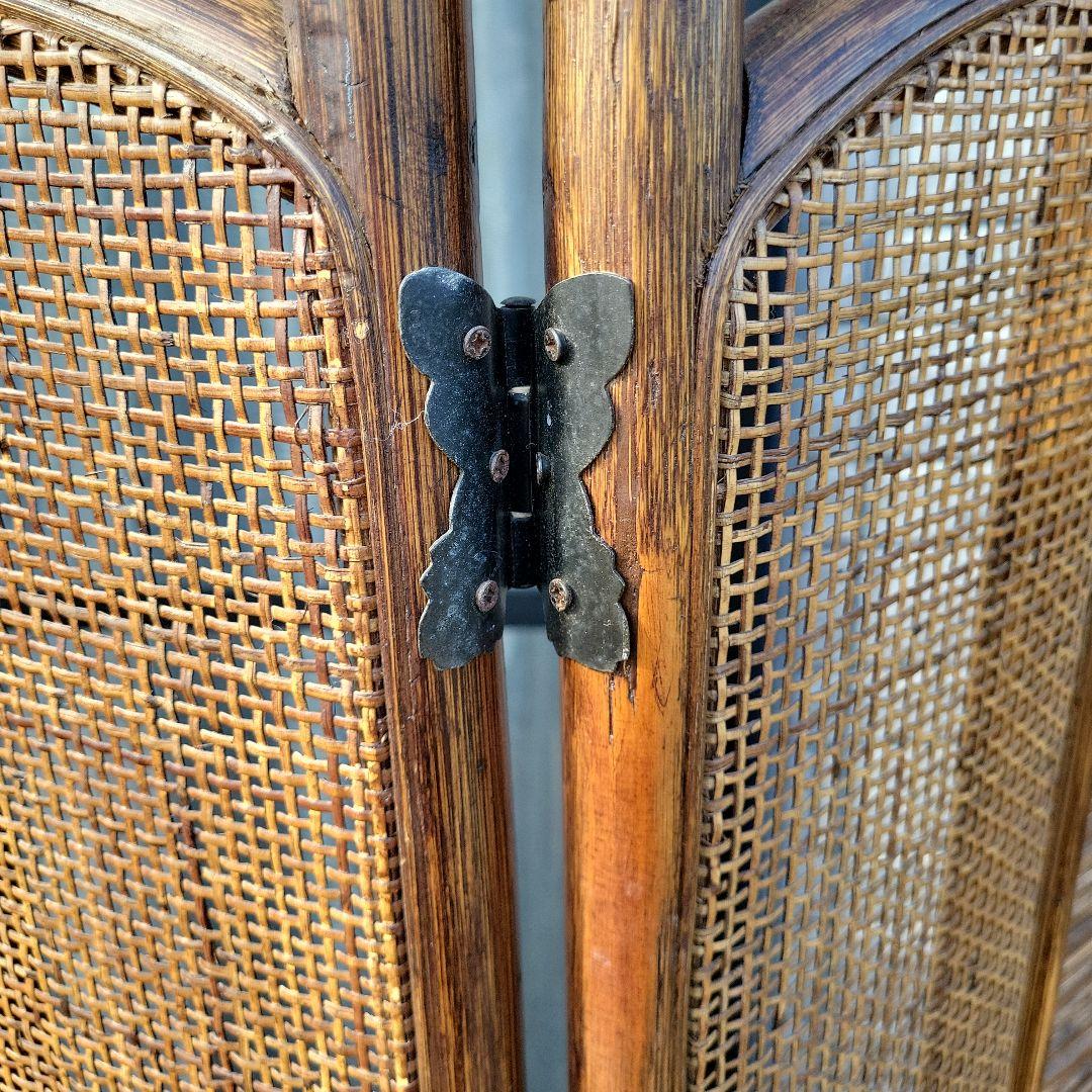 衝立 3連 ラタン パーテーション 籐家具 超美品 間仕切り アジアン レトロ