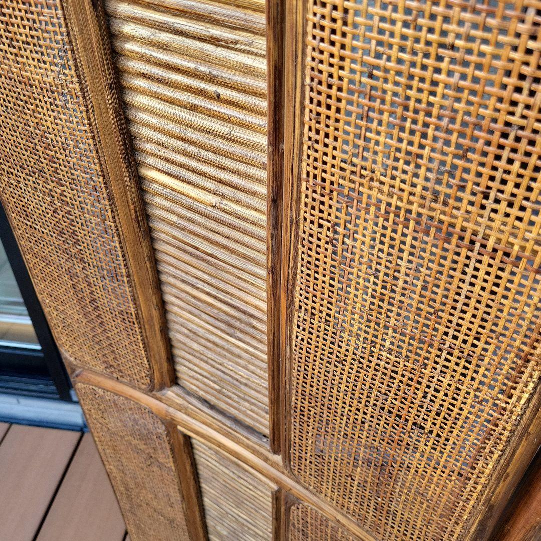 衝立 3連 ラタン パーテーション 籐家具 超美品 間仕切り アジアン レトロ
