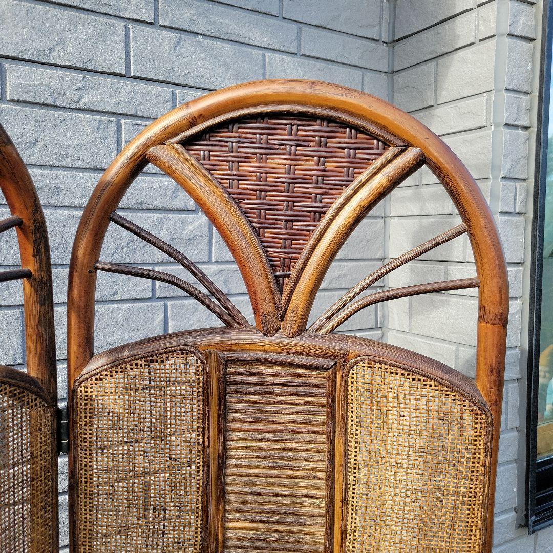 衝立 3連 ラタン パーテーション 籐家具 超美品 間仕切り アジアン レトロ