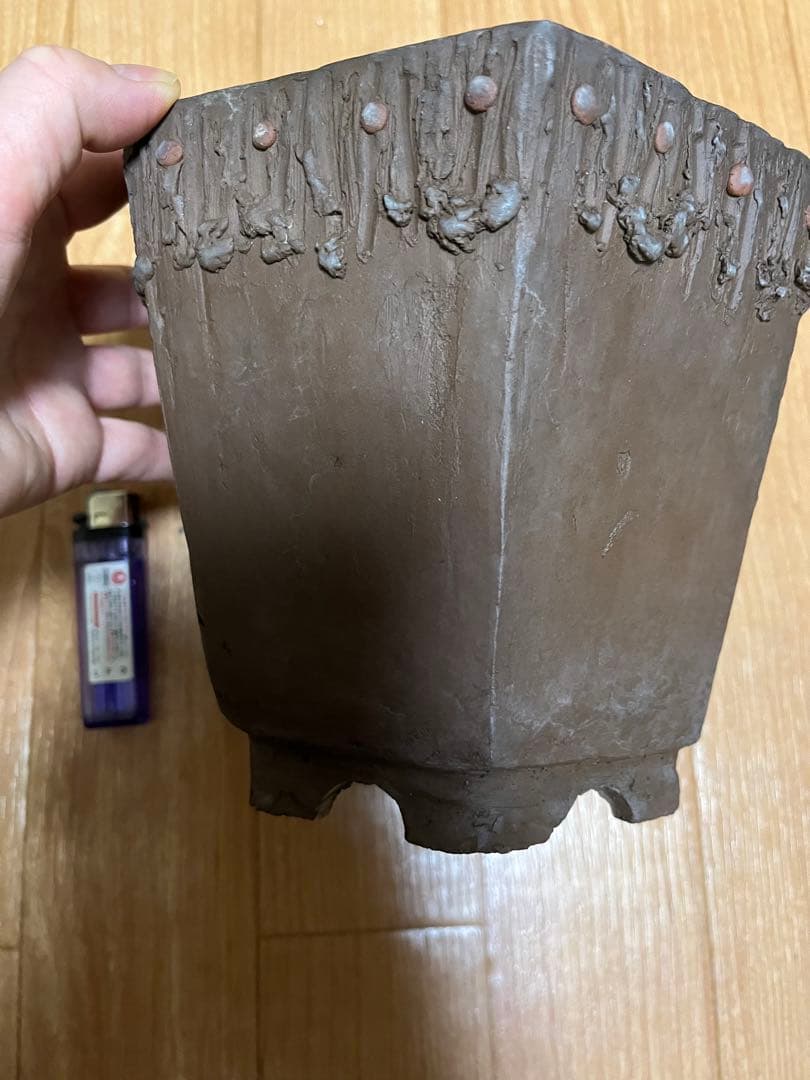 盆栽鉢　泥鉢　ヴィンテージ1点物　六角鉢　土目しっとり手触り抜群　重量有　骨董鉢