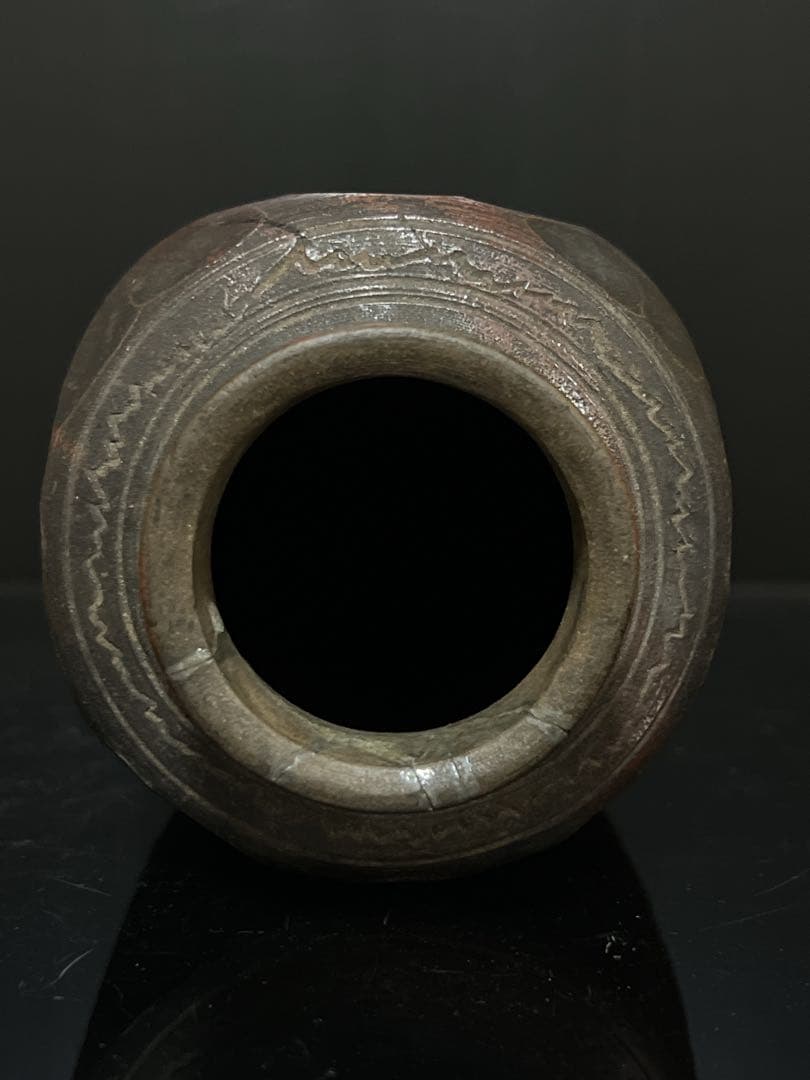 極希少 信楽焼 初代 直方 造 緋襷和歌刻 蓋付 大茶入 茶壷 茶道具 茶器