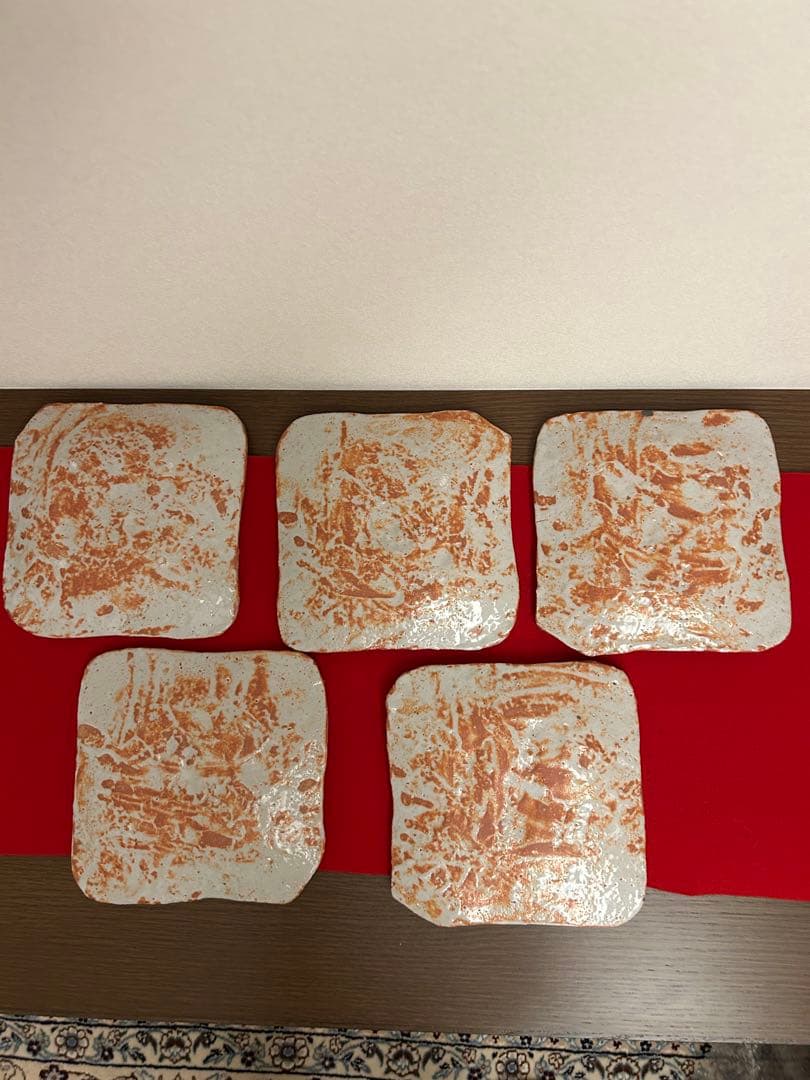 久保忠広作　紅志野皿五客