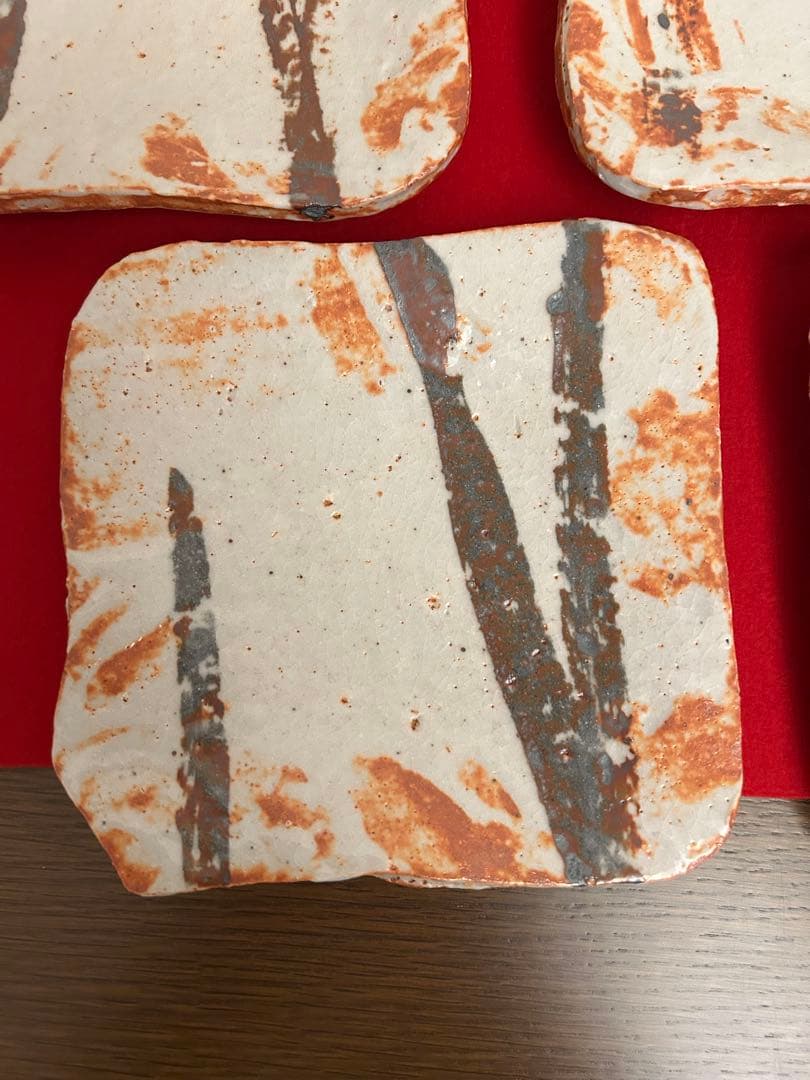 久保忠広作　紅志野皿五客