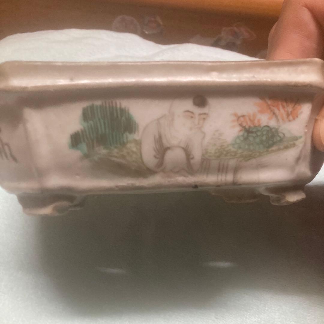 中国鉢　長方　絵鉢　盆栽鉢