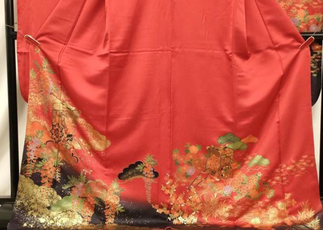 振袖 フルセット6点サイズＬ雲取り御所車花文　松　暈し染め　金彩　正絹