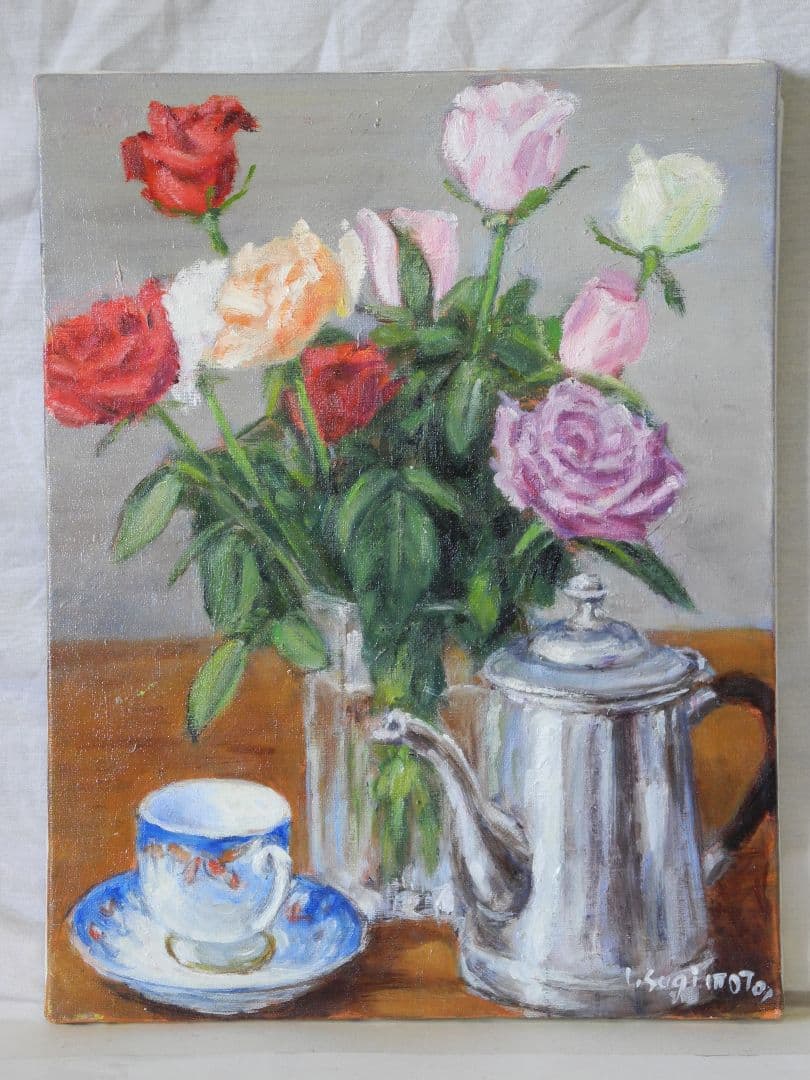 油絵ポットとバラ