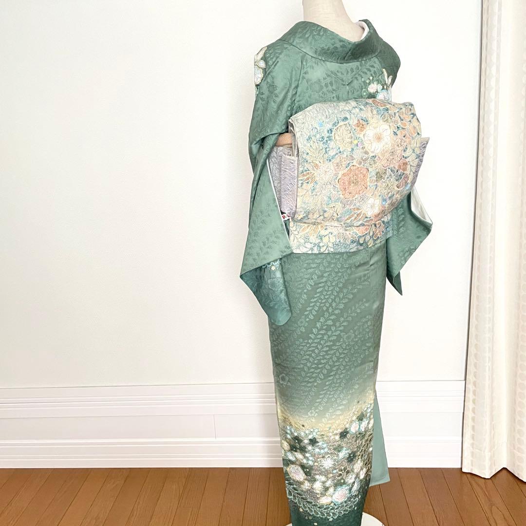 デイブ様リクエスト辻が花付下げ訪問着 正絹着物トールサイズ裄丈67帯セット