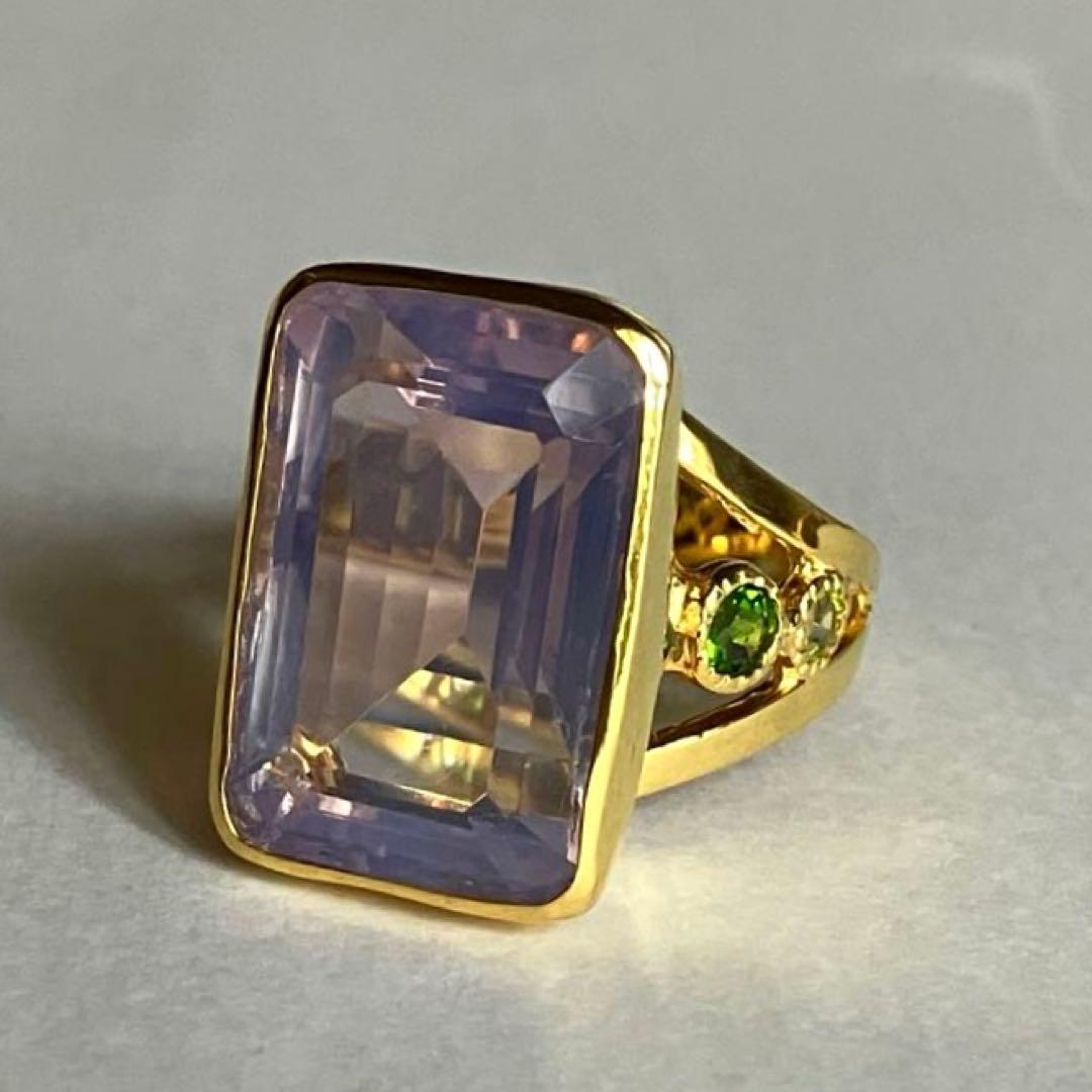 【超希少】26ct ラベンダークオーツリング指輪シルバーK18金ゴールド匿名配送
