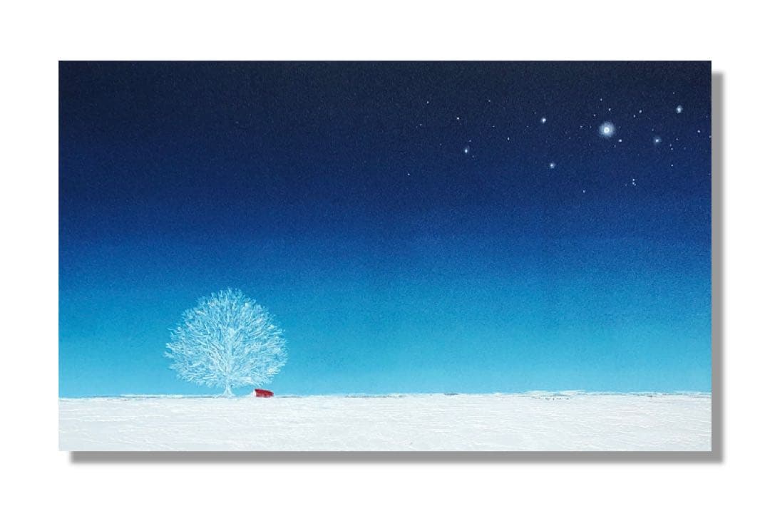 絵画　油絵　原画　一点物　夜　ブルー　メルヘン　樹　隠れ家　プレゼント　M8