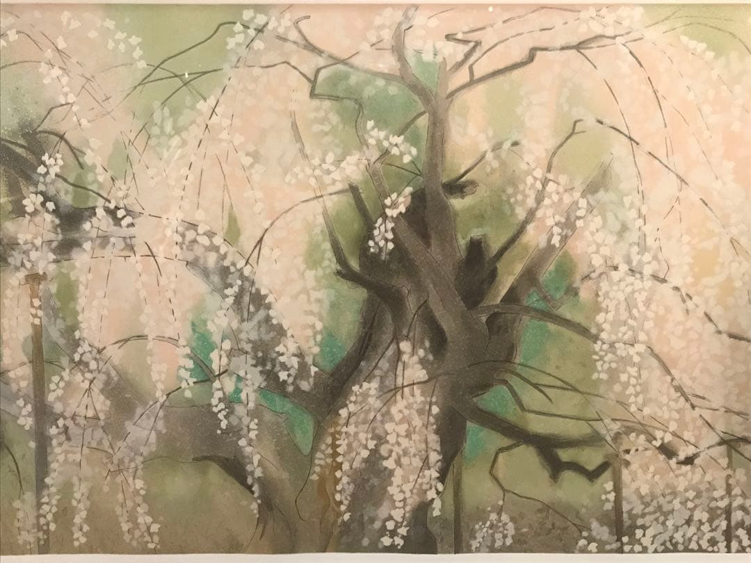 荒井孝　「滝桜」　リトグラフ　直筆サイン・落款・エディション・作品証明シール有り