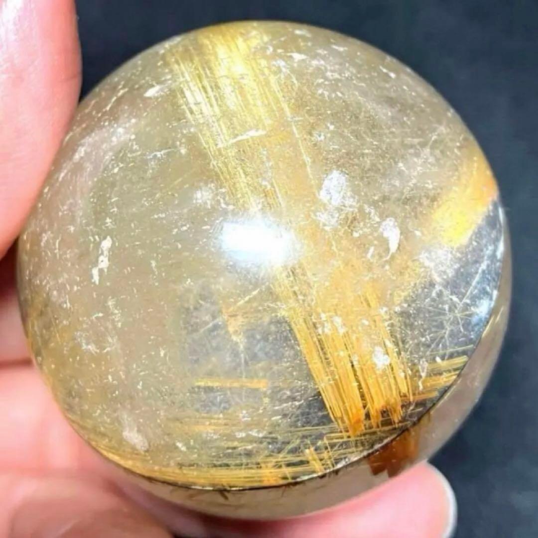 45mm ゴールドルチルクォーツ　丸玉　スフィア　金針水晶