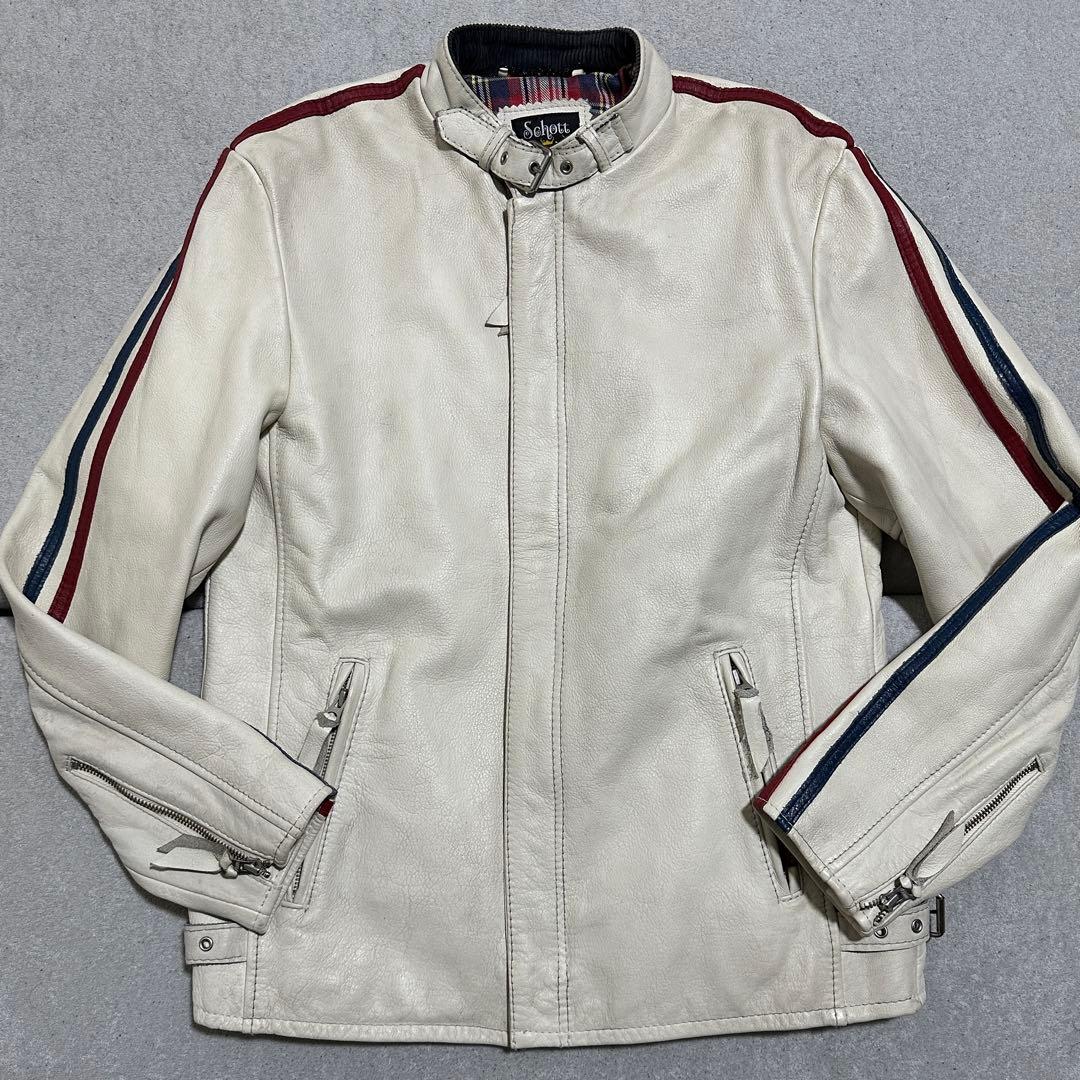 メンズL✨　クラシックレーサー　Schott　シングルライダース　牛革　ホワイト