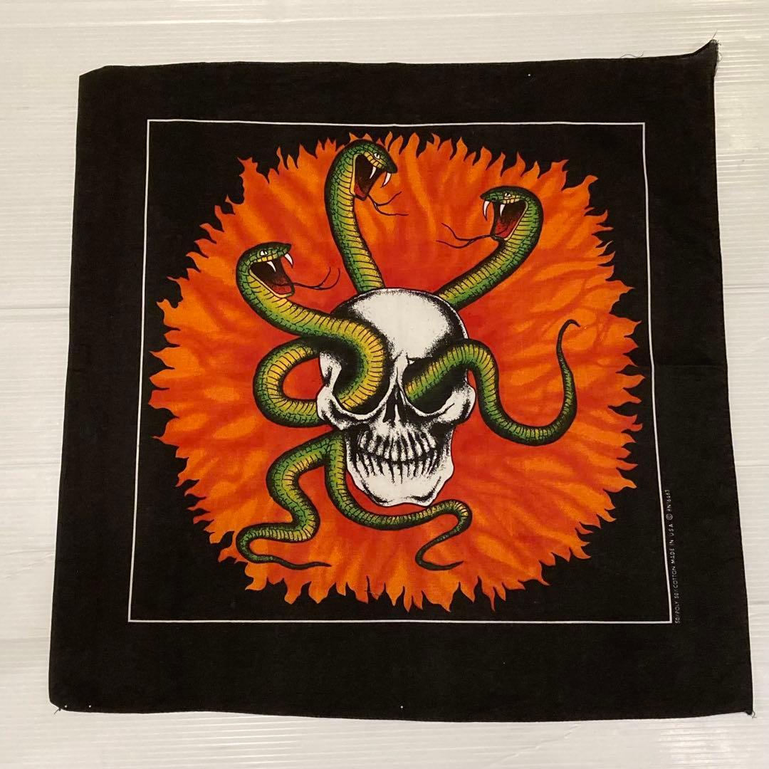 希少 NOS 80s スカル vintage バンダナ ビンテージ USA製