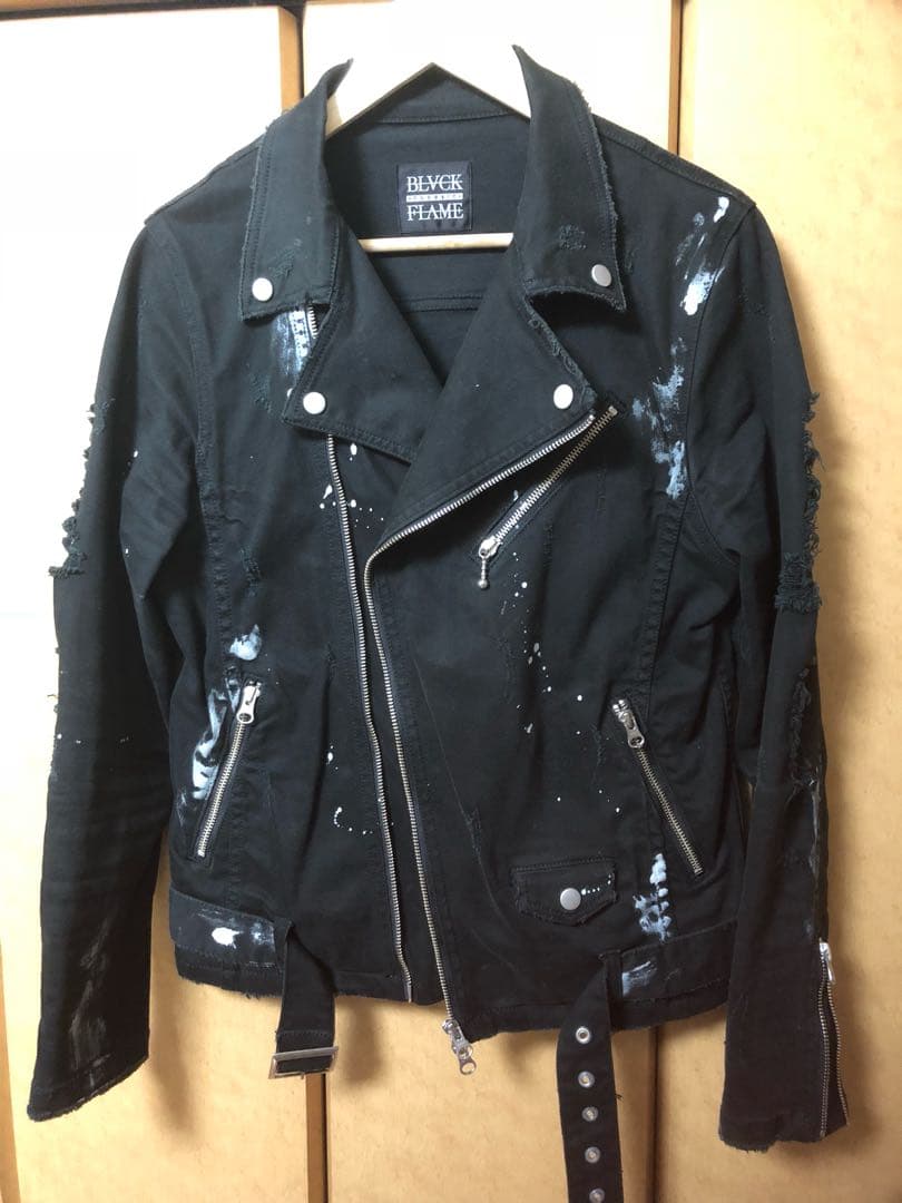 BLACK FLAME ダメージペイントデニムライダース