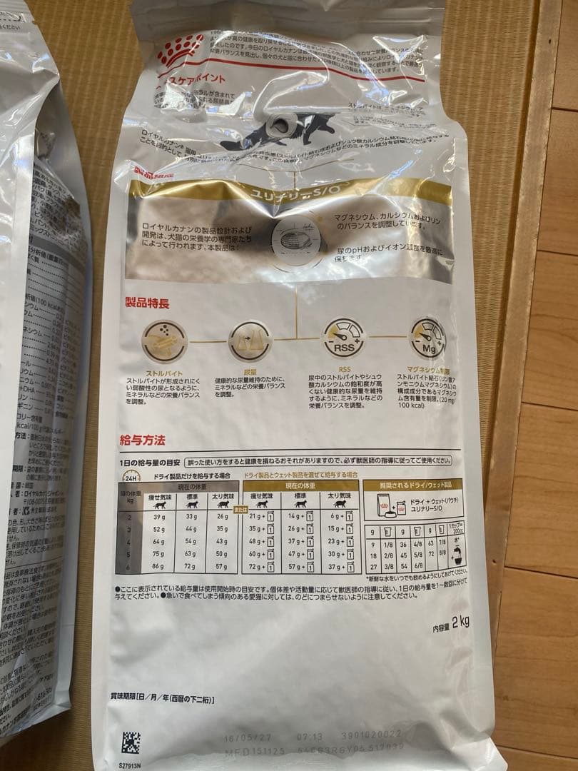 ロイヤルカナンユリナリーS/O 2kg✖️2袋　賞味期限27年５月