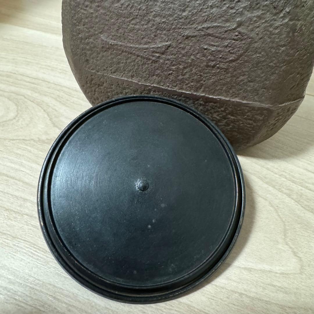 【希少】鉄山在銘　鉄瓶　焼蓋付　木箱付