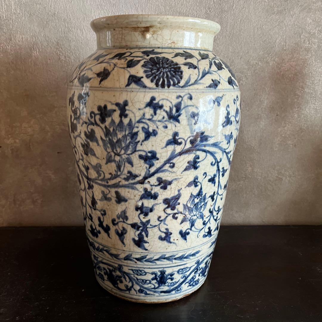 青絵　壺　花瓶　(古伊万里　李朝染付　デルフト中国好きな方)