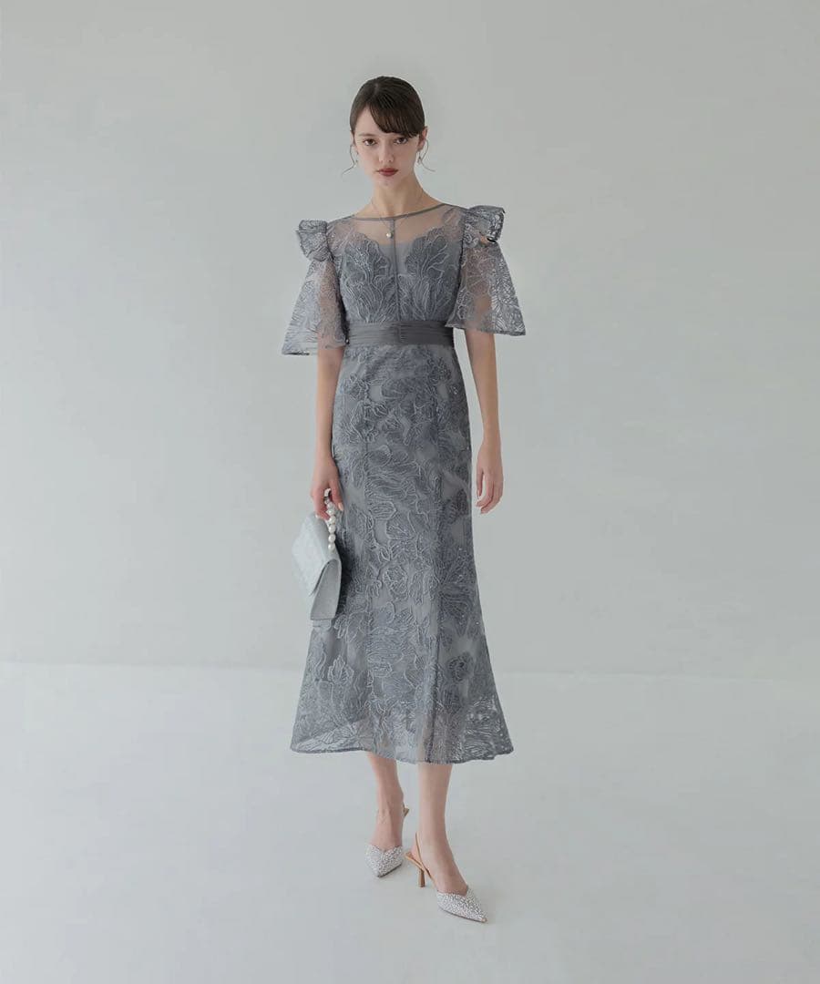 LEJA フラワーレースシアーフリルマーメイドワンピースドレス S