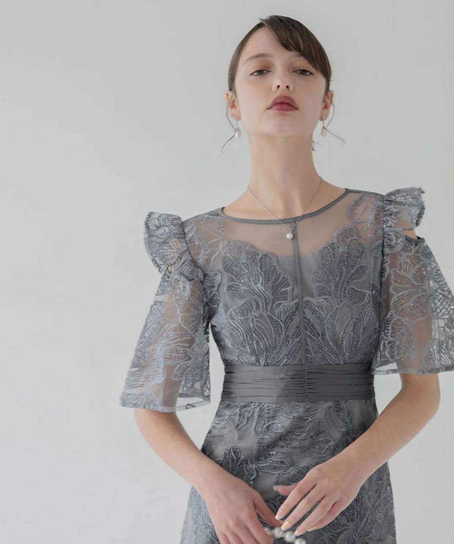 LEJA フラワーレースシアーフリルマーメイドワンピースドレス S