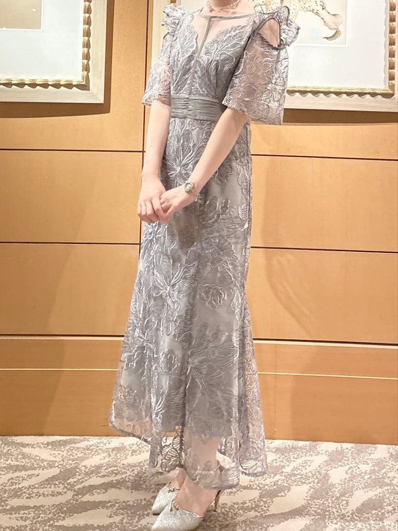 LEJA フラワーレースシアーフリルマーメイドワンピースドレス S